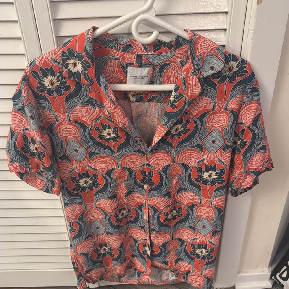 Orange Floral Patterned Summer Shirt